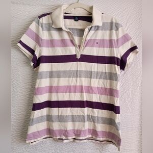 💸2/$20💸 Tommy Hilfiger Cotton Purple and Gray Striped Polo Shirt XL